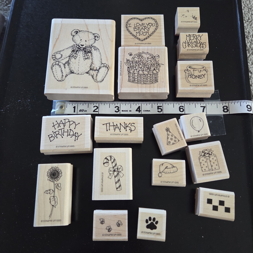 Rubber Stamp Set with Bear and Holiday Designs